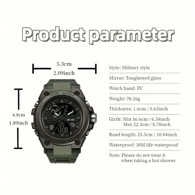 Dual Display Tough Electronic Clock Wrist Watches for Men