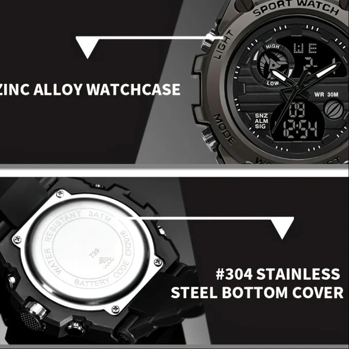 Dual Display Tough Electronic Clock Wrist Watches for Men
