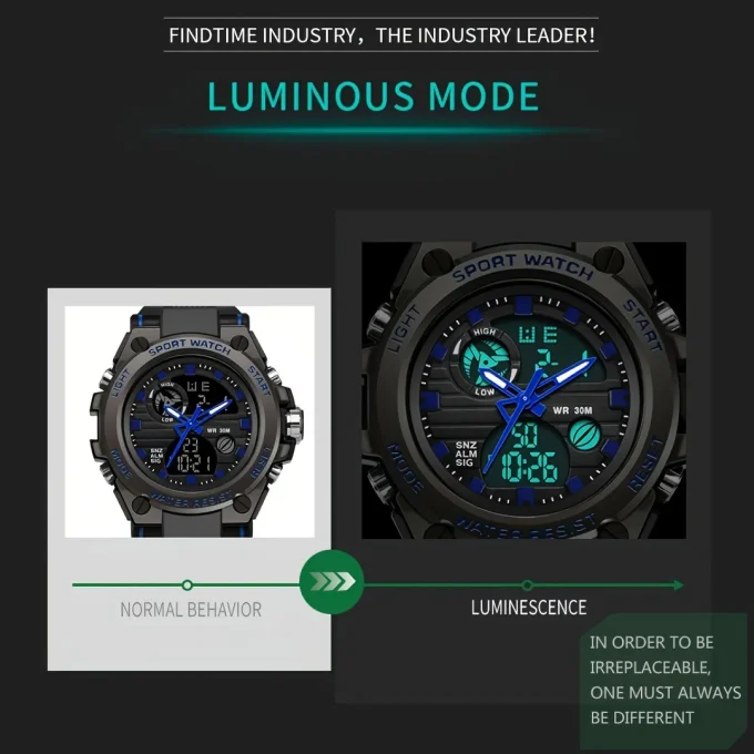 Dual Display Tough Electronic Clock Wrist Watches for Men