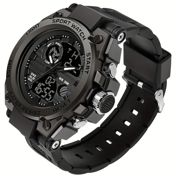 Dual Display Tough Electronic Clock Wrist Watches for Men