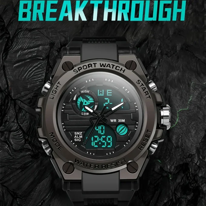 Dual Display Tough Electronic Clock Wrist Watches for Men